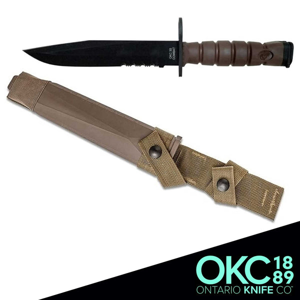 OKC3S Marine Bayonet, Black Blade, Tan Hard Sheath