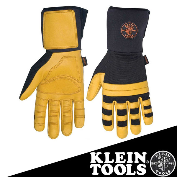 Work Gloves, Durable Soft Grain Leather Lineman Gloves with Padded Knuckles, Medium
