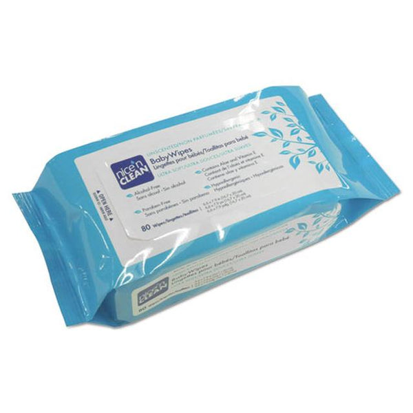 Nice 'n Clean Unscented Baby Wipes, 6.6L x 7.9W White, 80/pack,Pack of 80