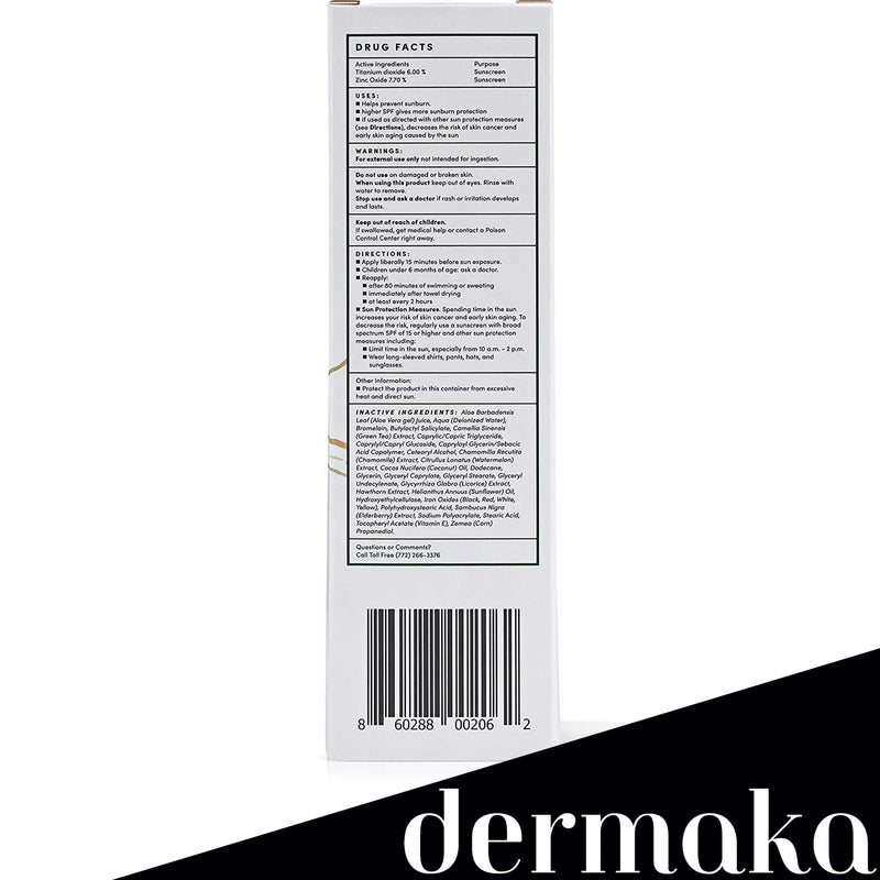 Dermaka Sunscreen - Broad-Spectrum SPF 42 - Water Resistant for 80 Minutes – All Natural - Plant and Mineral Based Sun Protection