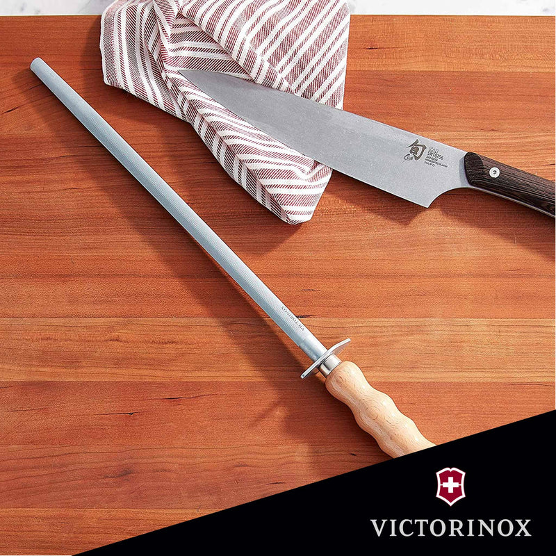 Victorinox 12" Helical Cut Knife Sharpening Steel with Light Brown Wood Handle