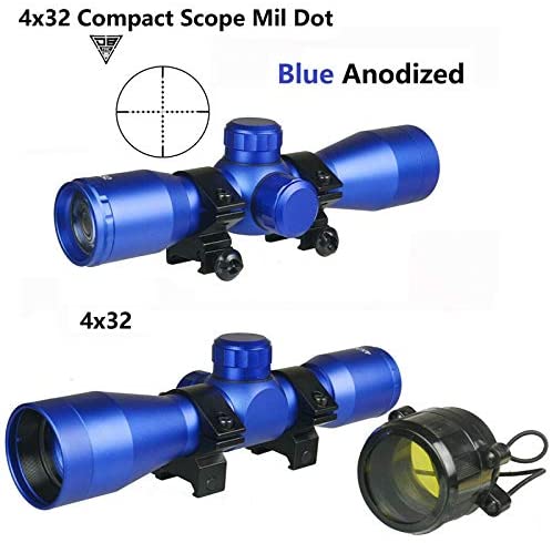 4x32 Anodize Blue Color Mil-dot Reticle Slug Scope Picatinny Weaver Mounted