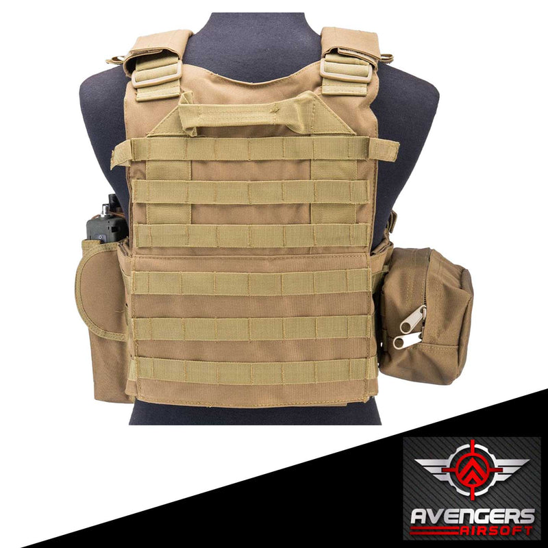 Avengers 6D9T4A Tactical Vest with Magazine and Radio Pouches (Color: Coyote Brown)