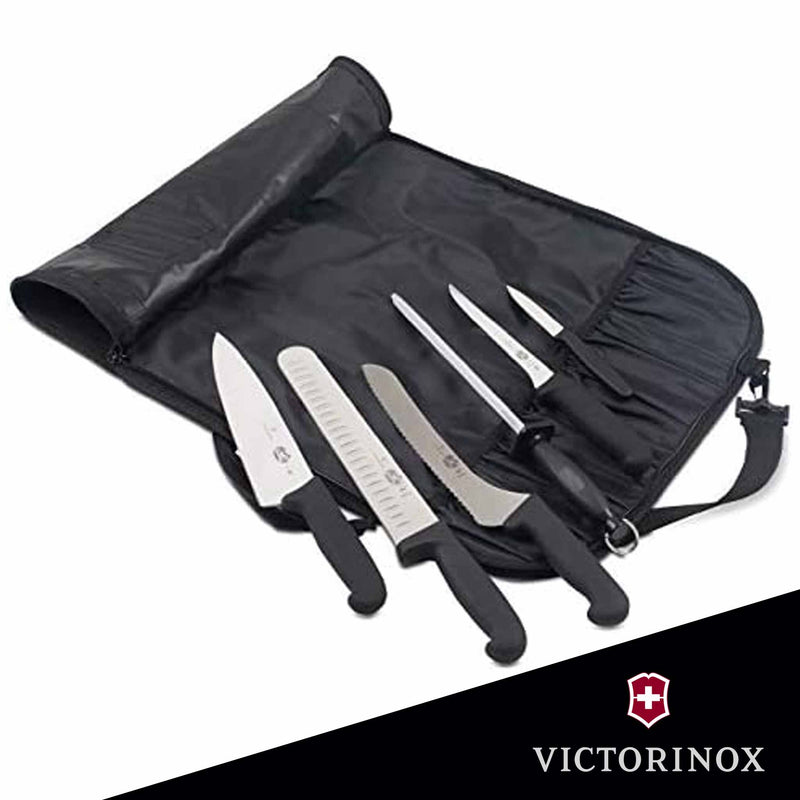 Victorinox Forschner 7 Pc Fibrox Deluxe Culinary Knife Roll Set, Black