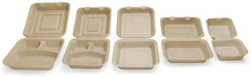 100% Compostable Disposable Food Containers with Lids [9”X6” 500 Pack]