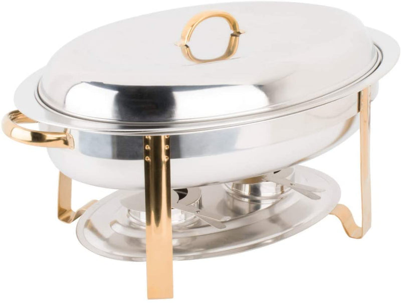3 PACK Deluxe 6 Qt Gold Stainless Steel Oval Chafer Chafing Dish