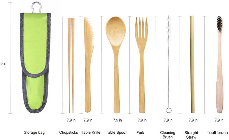 Bamboo Travel Utensil Set,Bamboo Fork, Knife, Spoon, Chopsticks, Straw