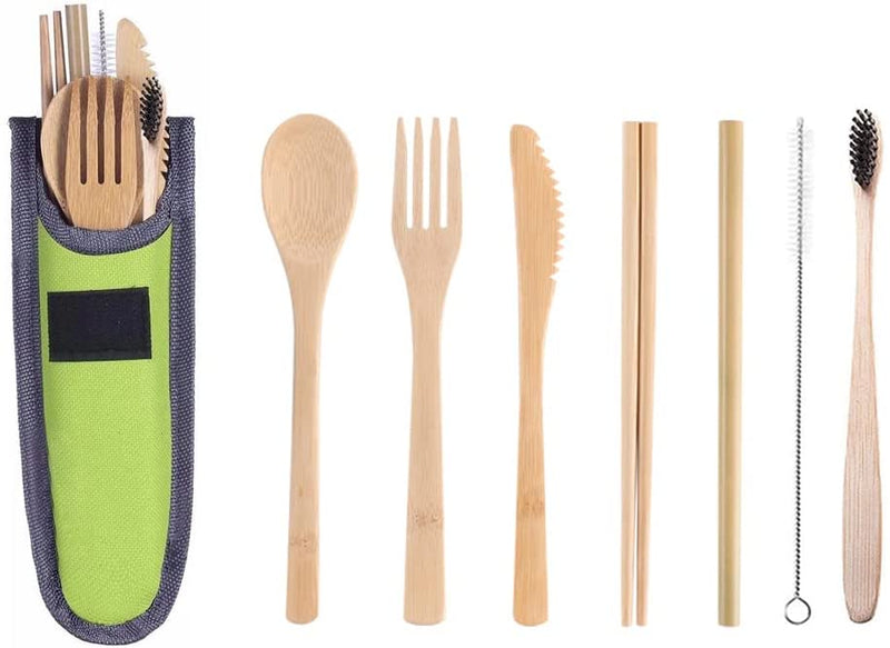Bamboo Travel Utensil Set,Bamboo Fork, Knife, Spoon, Chopsticks, Straw