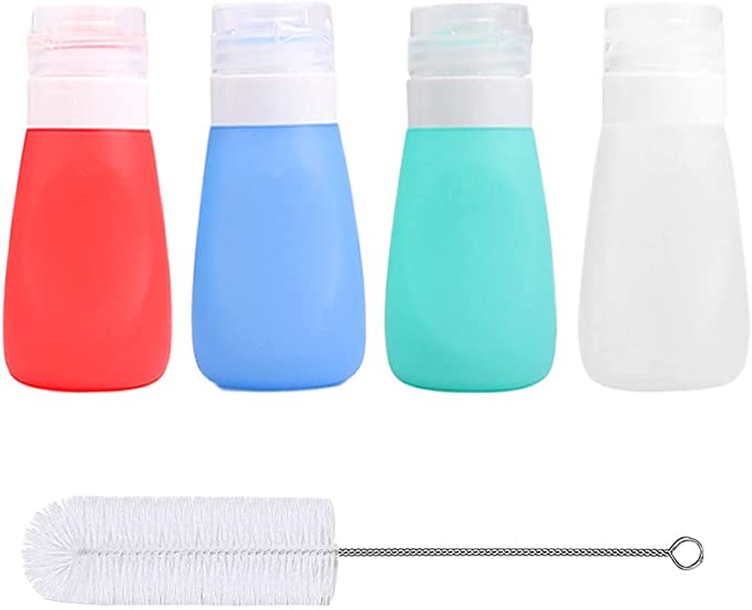 Squeeze Salad Dressing Bottles with Cleaning Brush | Portable Sauce Bottles Condiment Bottles