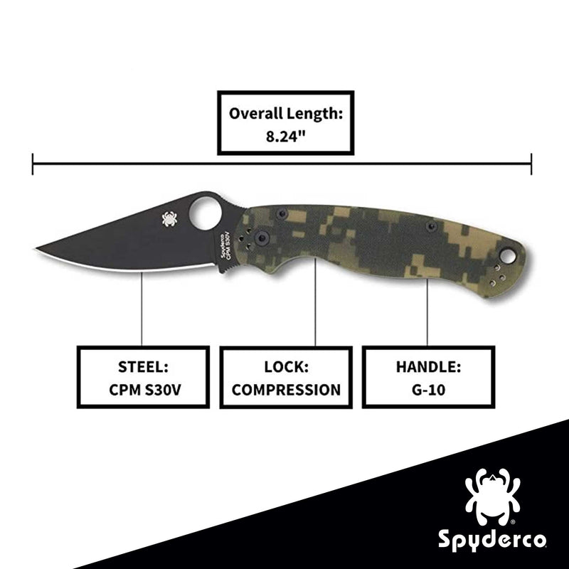 Spyderco C81GPCMOBK ParaMilitary 2 G-10 Plain Edge Knife (Camo/Black)