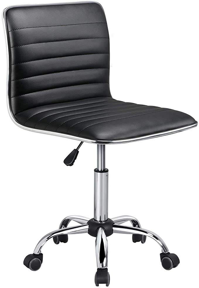 Low Back Ribbed Armless Swivel Black Desk Chair Office Chair