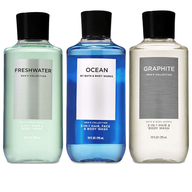 3 Pack 2-in-1 Hair + Body Wash Freshwater, Graphite and Ocean. 10 Oz.