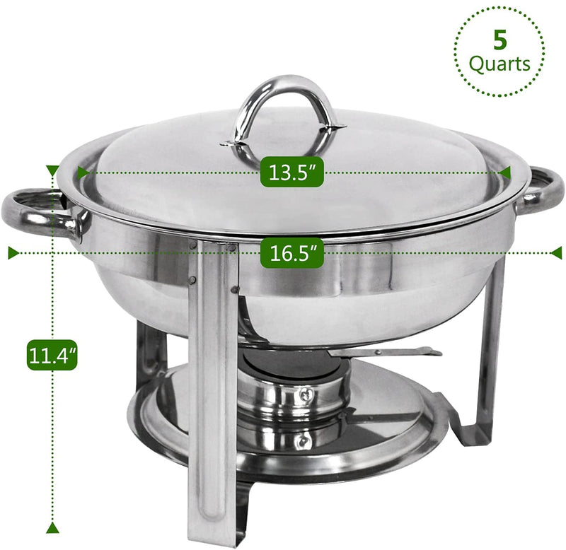 4 Round Chafing Dish Full Size 5 Quart Stainless Steel Deep Pans