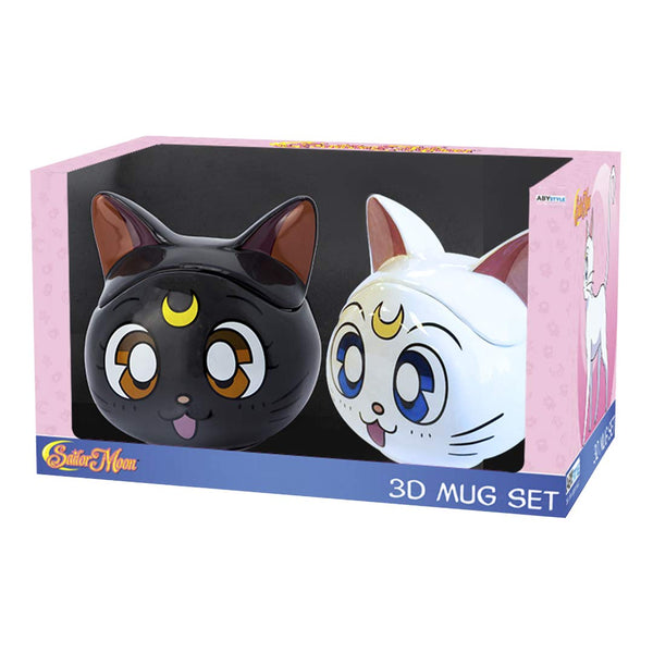ABYSTYLE Sailor Moon Luna & Artemis 3D Ceramic Coffee Tea Mugs 11.5 Oz. Gift Set Anime Manga Drinkware Home & Kitchen Essentials Gift