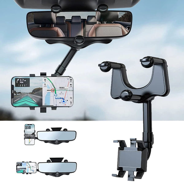 360°Rotatable and Retractable Car Phone Holder, Car Rearview Mirror Bracket Mount