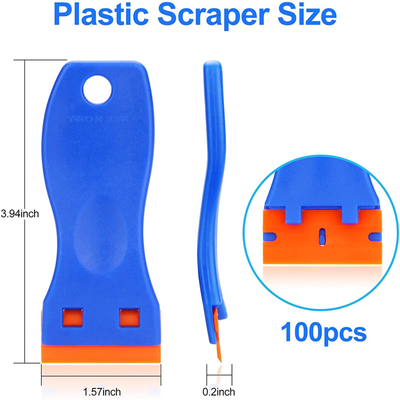 4 Pcs Plastic Razor Blade Scraper and 100 Pcs Blades, Remove Label Decal Tool