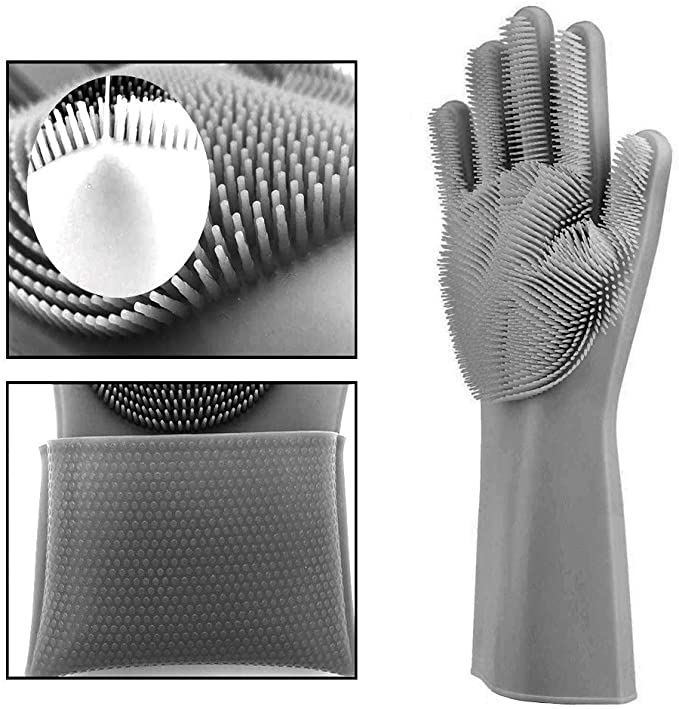 Magic Silicone Dishwashing Scrubber, 2 in 1 Reusable Rubber Gloves