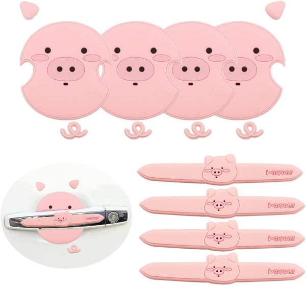 Car Side Door Handle Protector Sticker,Pink Piggy Anime Scratch Protector Auto Cover Guard