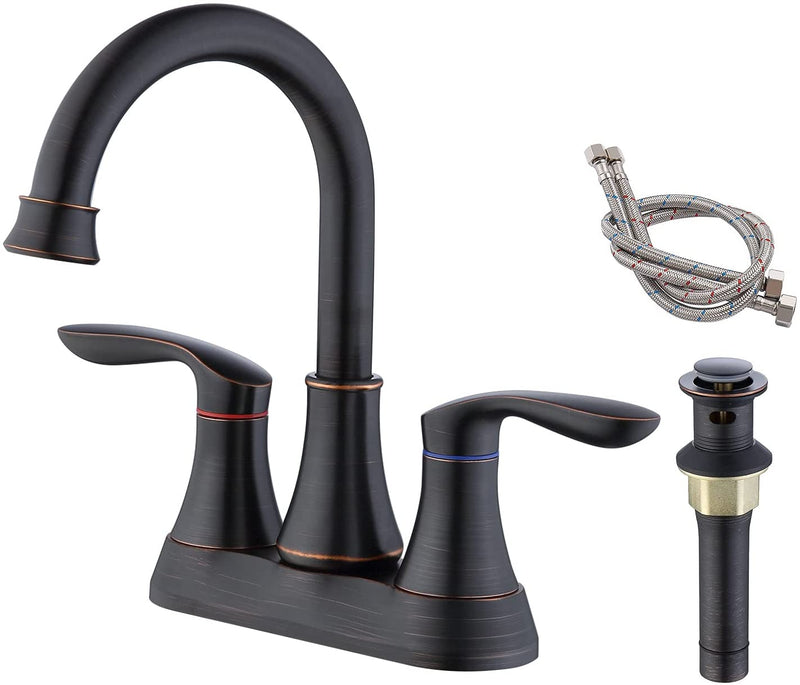 Bathroom Faucet Oil Rubbed Bronze with Pop-up Drain & Supply Hoses 2-Handle 360 Degree