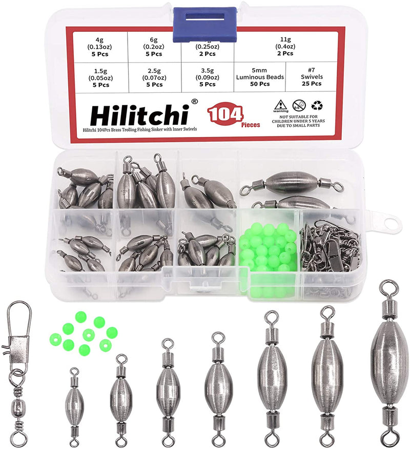 Hilitchi Brass Fishing Weights Inline Trolling Fishing Sinker with Inner Swivels