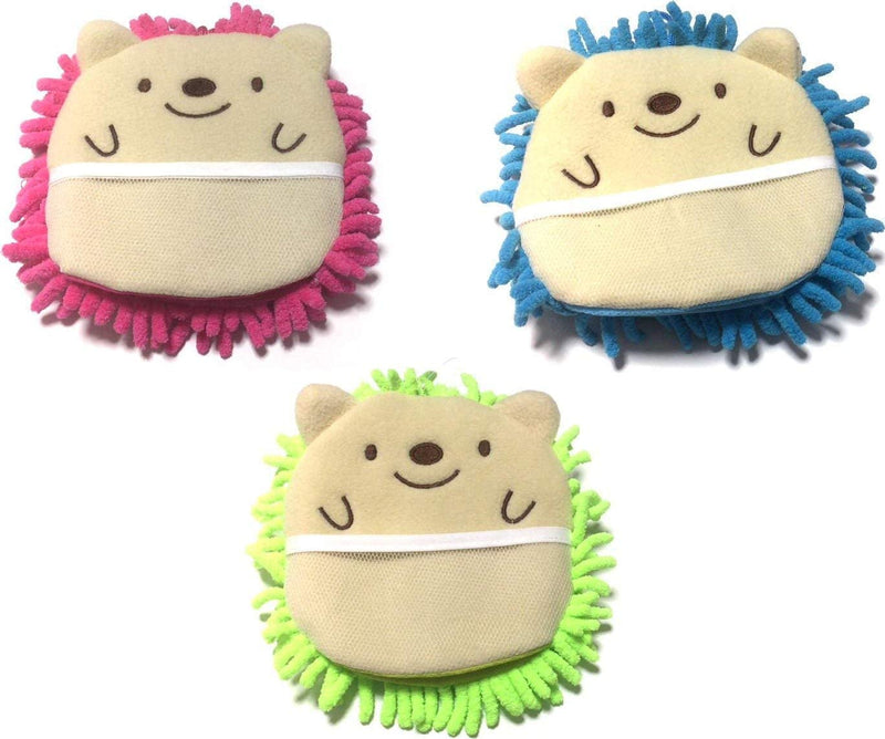 Microfiber Mitten Cute Hedgehog 6 1/2 x 6 1/2 Pink Green Blue (Set of 3)