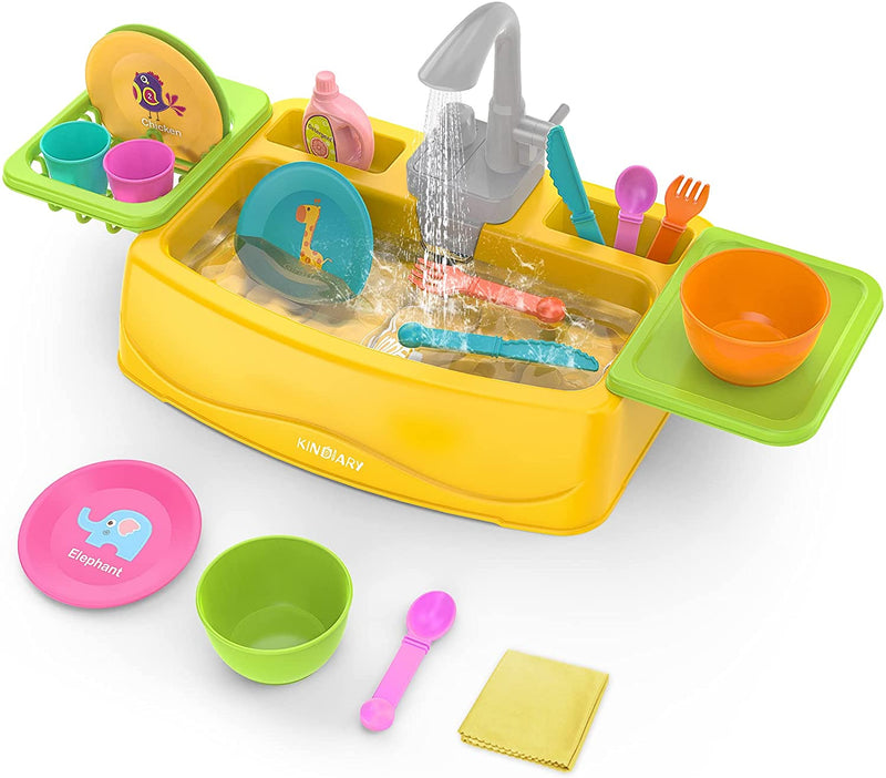 Play Kitchen Sink Toy with Running Water for Kids Toddler, Learning Dishwasher Set