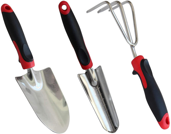 D124A 3-Piece Garden Tool Set with Rubberized Non-Slip Handles, Stainless Steel, Includes Hand Trowel