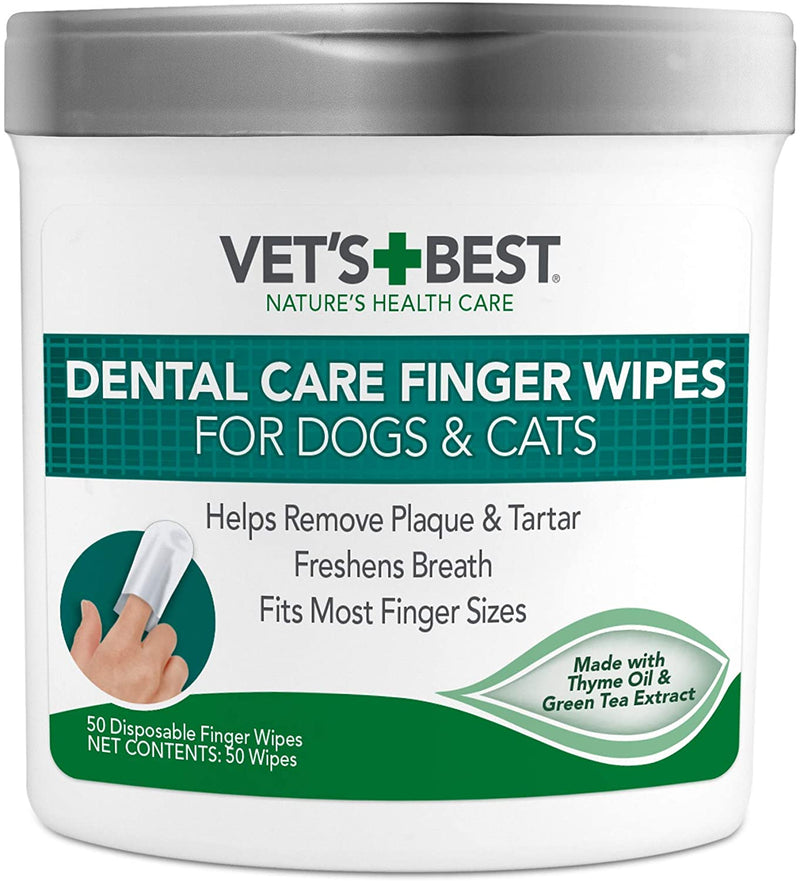 Vet's Best Dental Care Finger Wipes | Reduces Plaque & Freshens Breath | Teeth Cleaning Finger Wipes