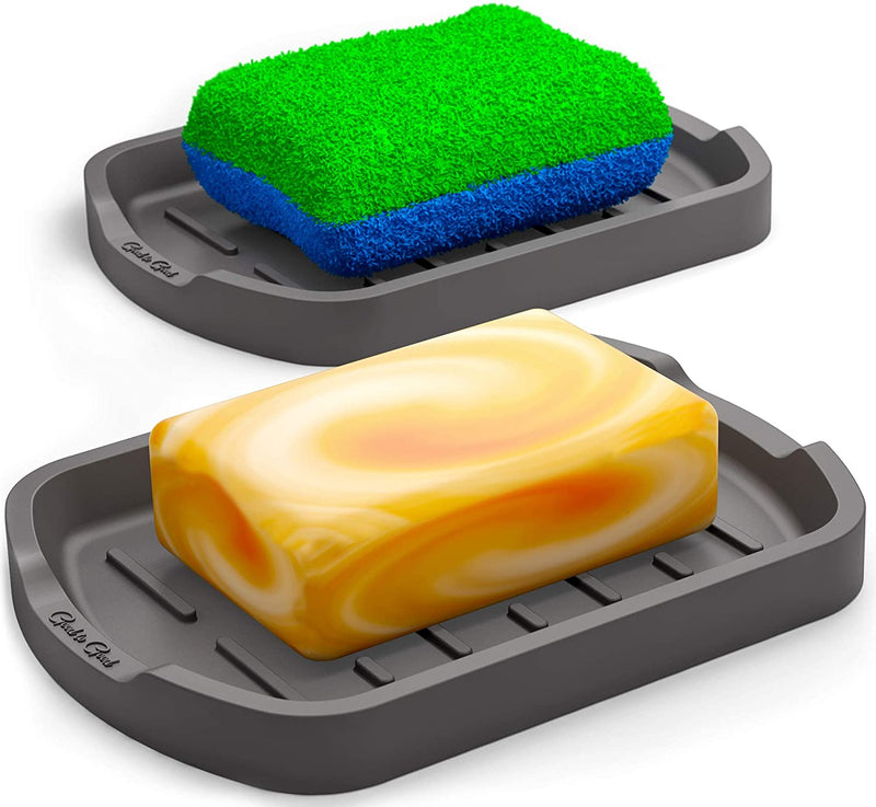 Silicone Soap Dish Sponge Holder - Bathroom and Kitchen Sink Organizer Tray