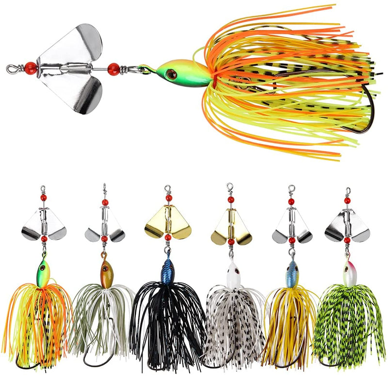 Spinnerbait Fishing Lures Kit Set, 6pcs Bass Fishing Buzzbait Multicolor Bass