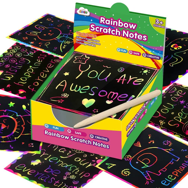 Rainbow Scratch Mini Art Notes - 125 Magic Scratch Note Off Paper Pads Cards Sheets