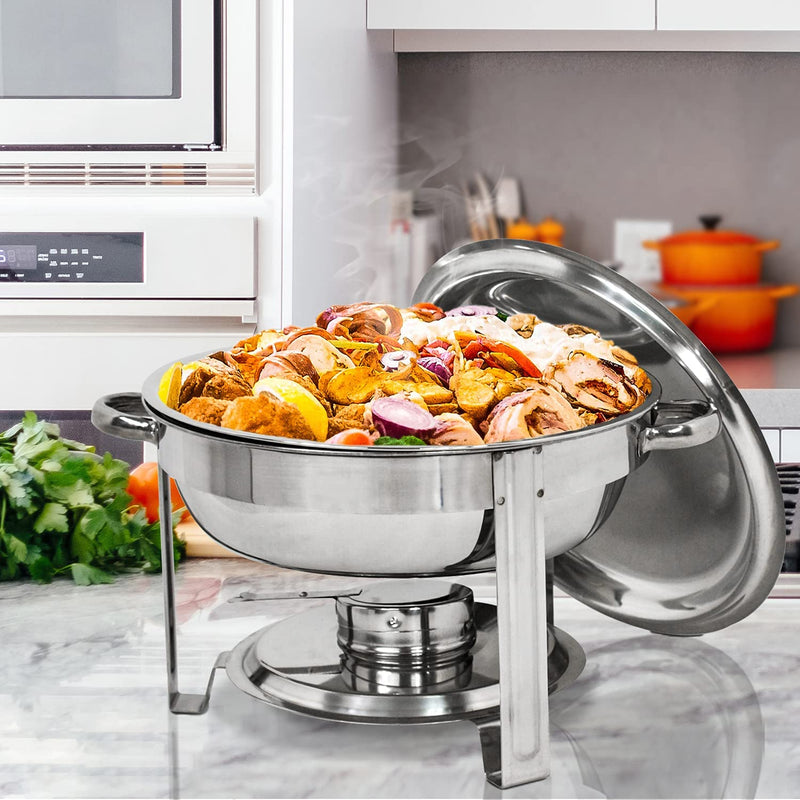 4 Round Chafing Dish Full Size 5 Quart Stainless Steel Deep Pans