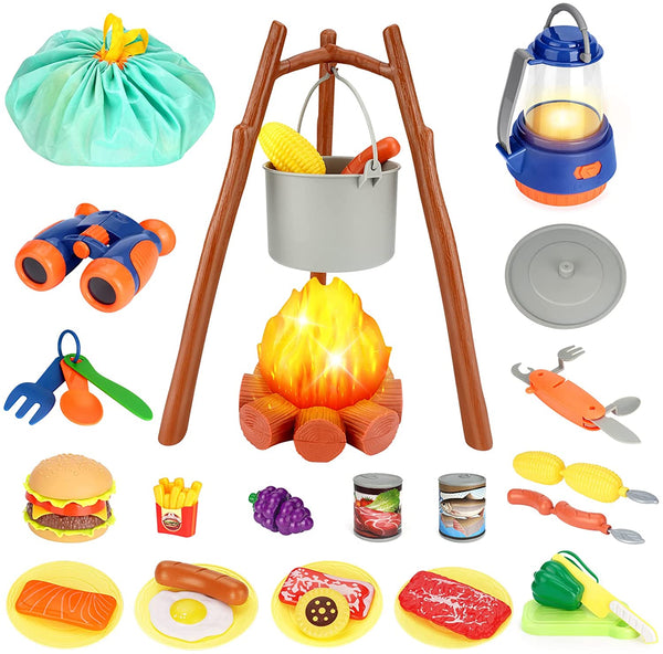 Kids Camping Toys Set, Pretend Play with Campfire