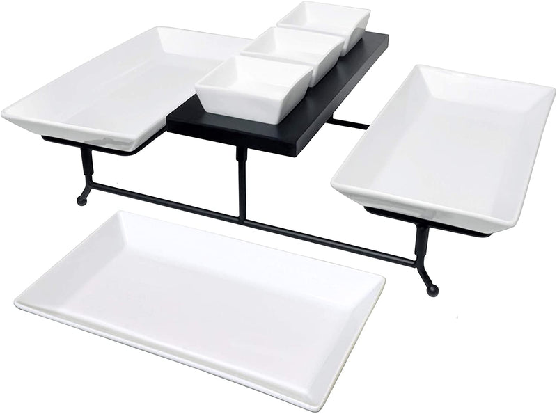 The Most Versatile 3 Tier Serving Tray. Collapsible Metal Stand with 3 Plates & 3 Bowls