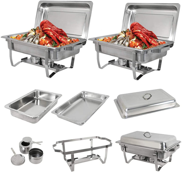 8 Qt Stainless Steel 2 Pack Full Size Chafer Dish w/Water Pan