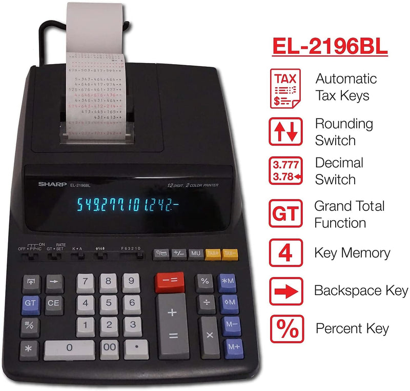 Sharp EL2196BL EL2196BL Two-Color Printing Calculator Black