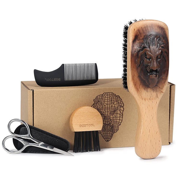 Beard Brush Comb Set for Men Wooden Handle Boar Bristle Beard Brush Grooming Kit