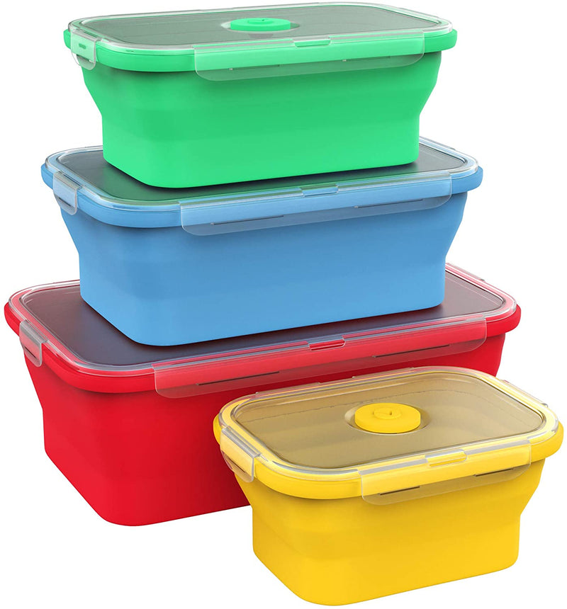 Silicone Food Storage Containers with BPA Free Airtight Plastic Lids