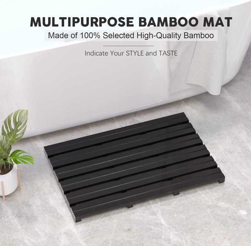 Bamboo Bath Mat - Luxury Wood Shower Mat for Bathroom - Waterproof Wooden Floor Mat