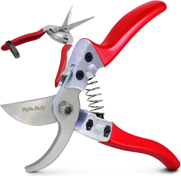 8" Bypass Steel Pruning Shears with Stainless SK5 Steel Blades+Straight Tip Gardening Shears