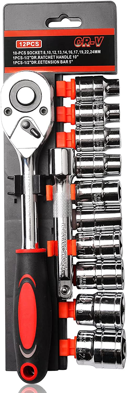 Ratchet Socket Wrench Set, Drive Socket Set with 10 Sockets 4-13mm and 2 Way Quick Released