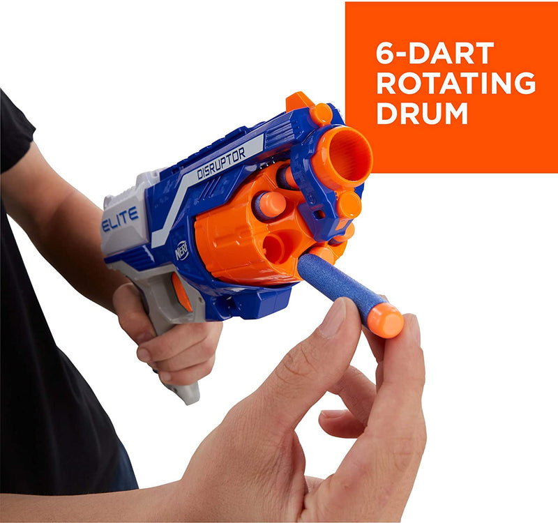 Disruptor Elite Blaster -- 6-Dart Rotating Drum, Slam Fire, Includes 6 Official Elite Darts