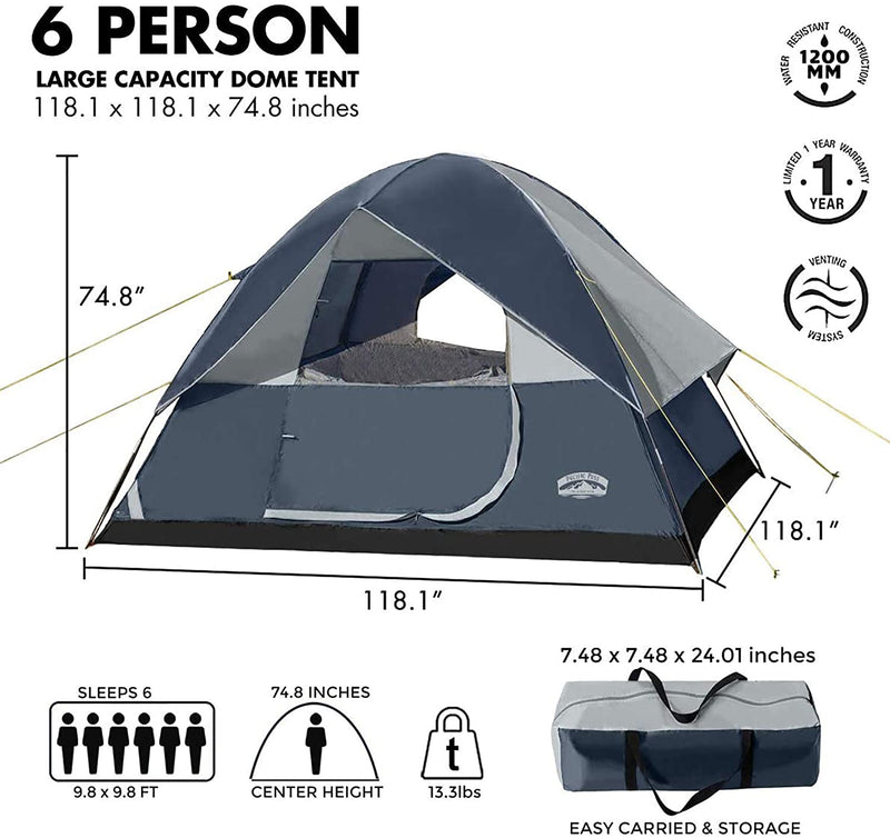 Camping Tent 6 Person Family Dome Tent with Removable Rain Fly