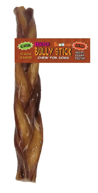 9 INCH BRAIDED BULLY STICK WITH SCOOCHIE CIGAR BAND/UPC