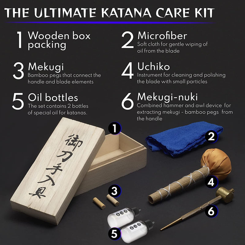Katana Cleaning Kit - New 2022 Maintenance Katana Set with Sword Choji Oil
