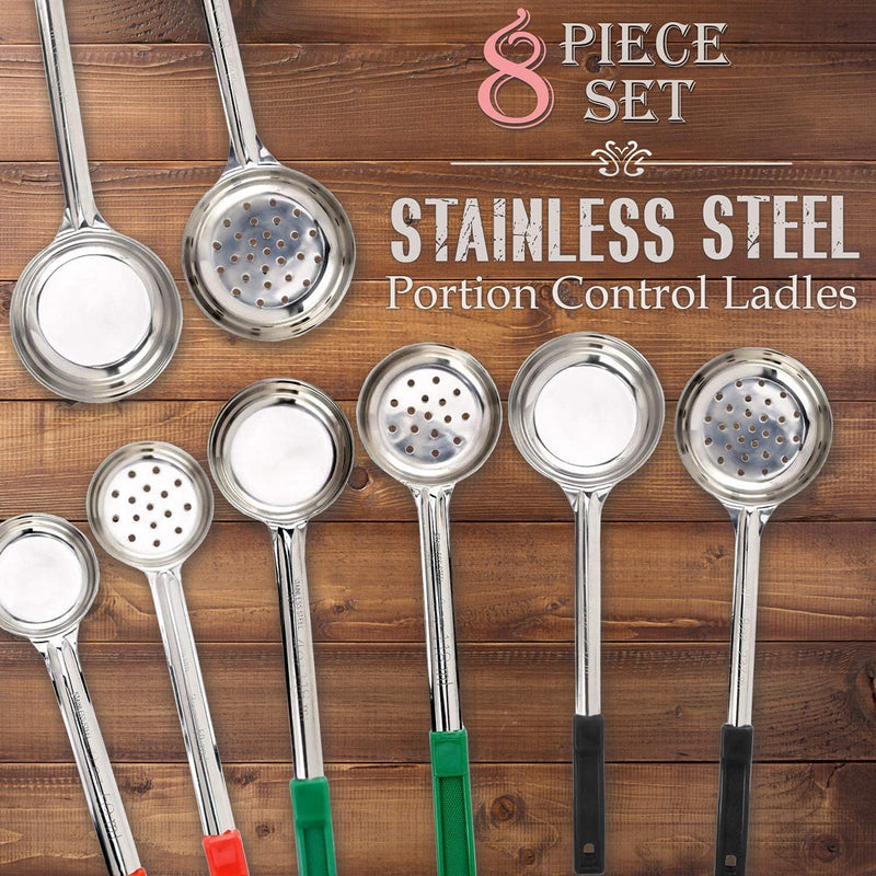 Portion Control Serving Utensil Set of 8 – 4 Solid and 4 Perforated Spoons