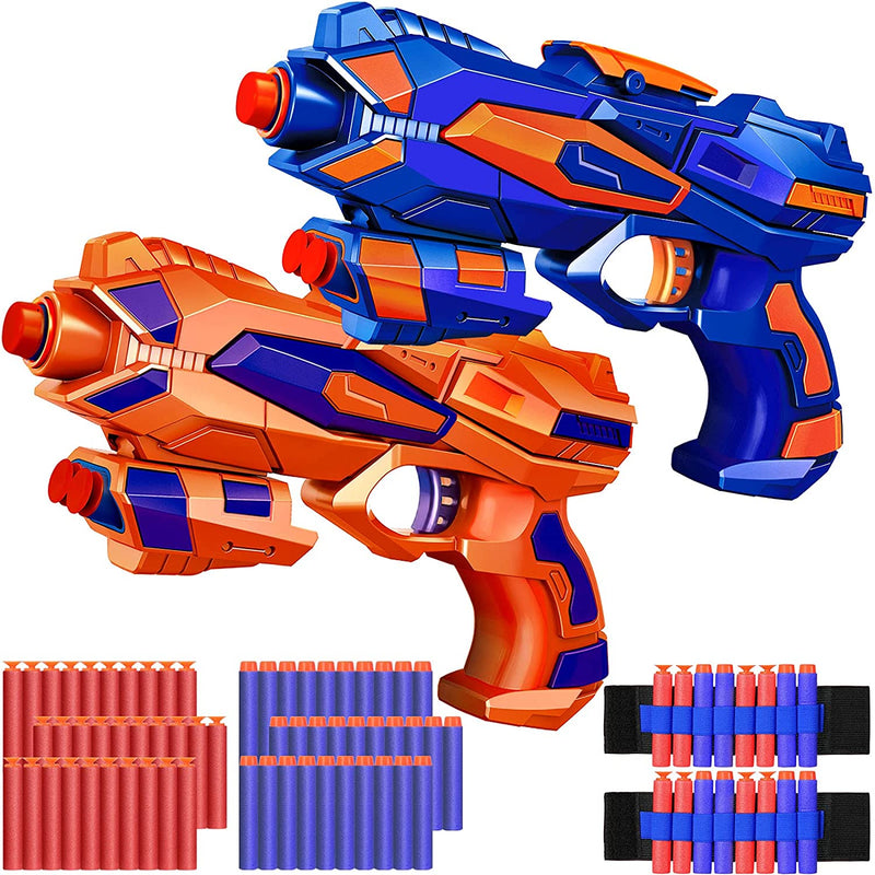 2 Pack Blaster Guns Toy 60 Bullets for Nerf & 2 Wristbands