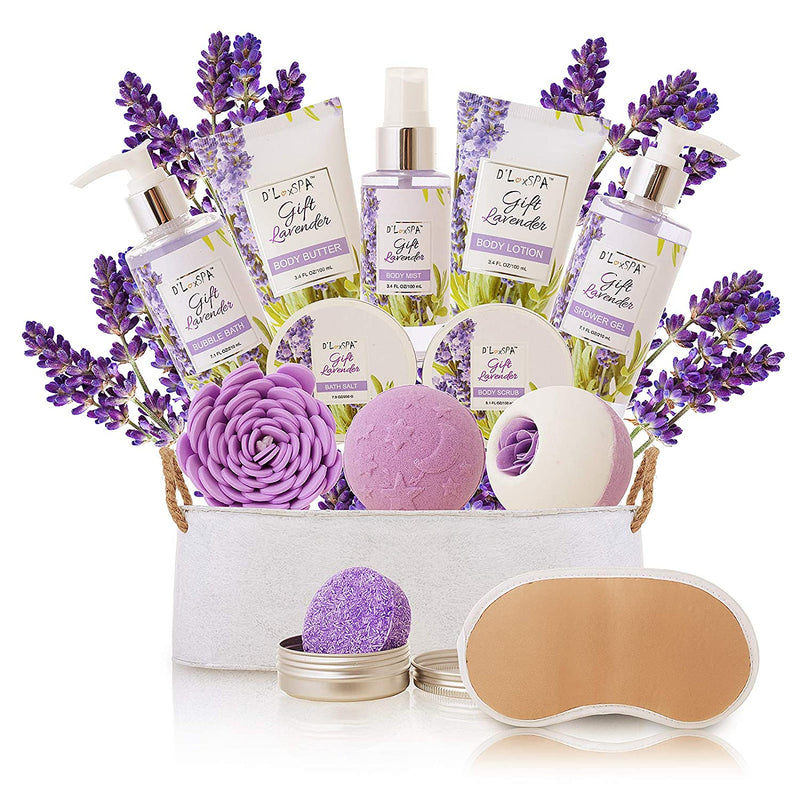 Spa Gift Baskets for Women Lavender Bath and Body At Home Spa Kit