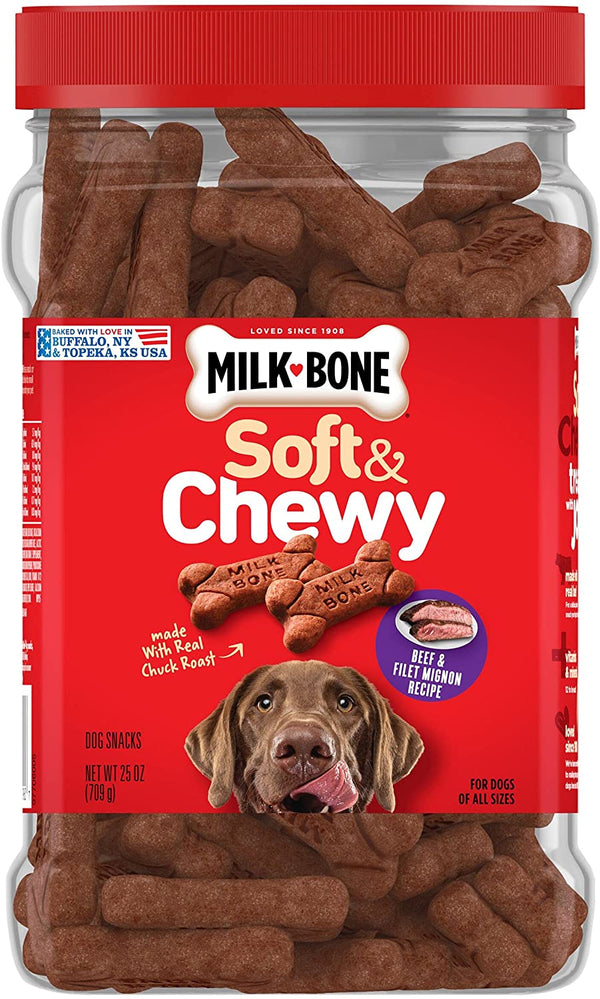 Milk-Bone Soft & Chewy Dog Treats, Beef & Filet Mignon, 25 Ounce