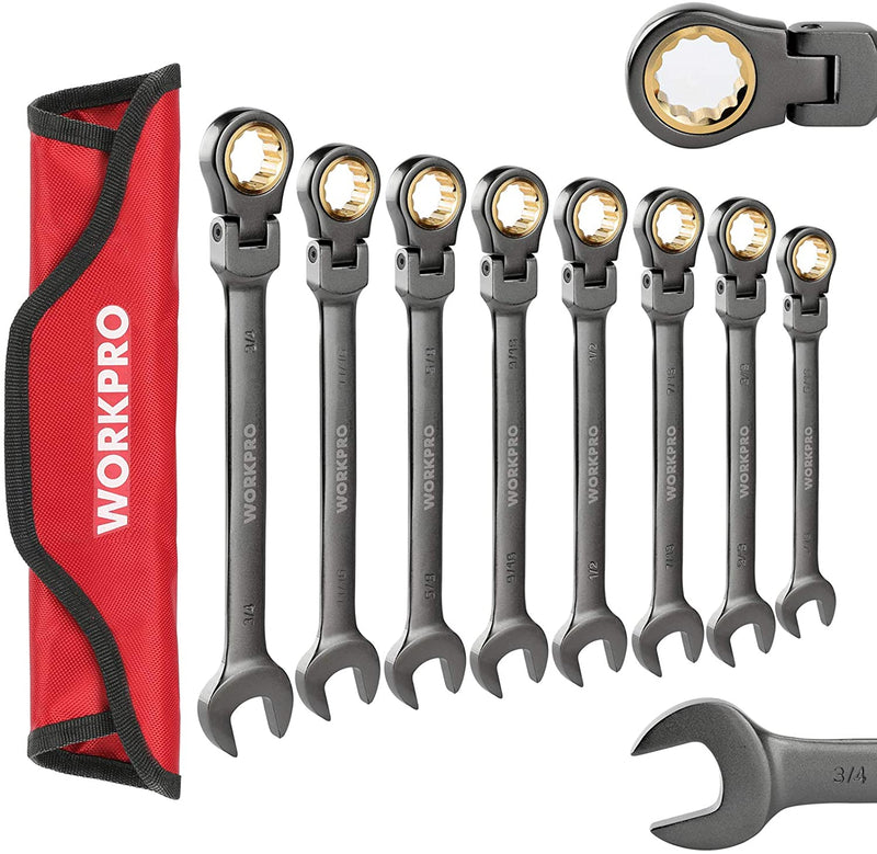 8-piece Flex-Head Ratcheting Combination Wrench Set, SAE 5/16 - 3/4 in